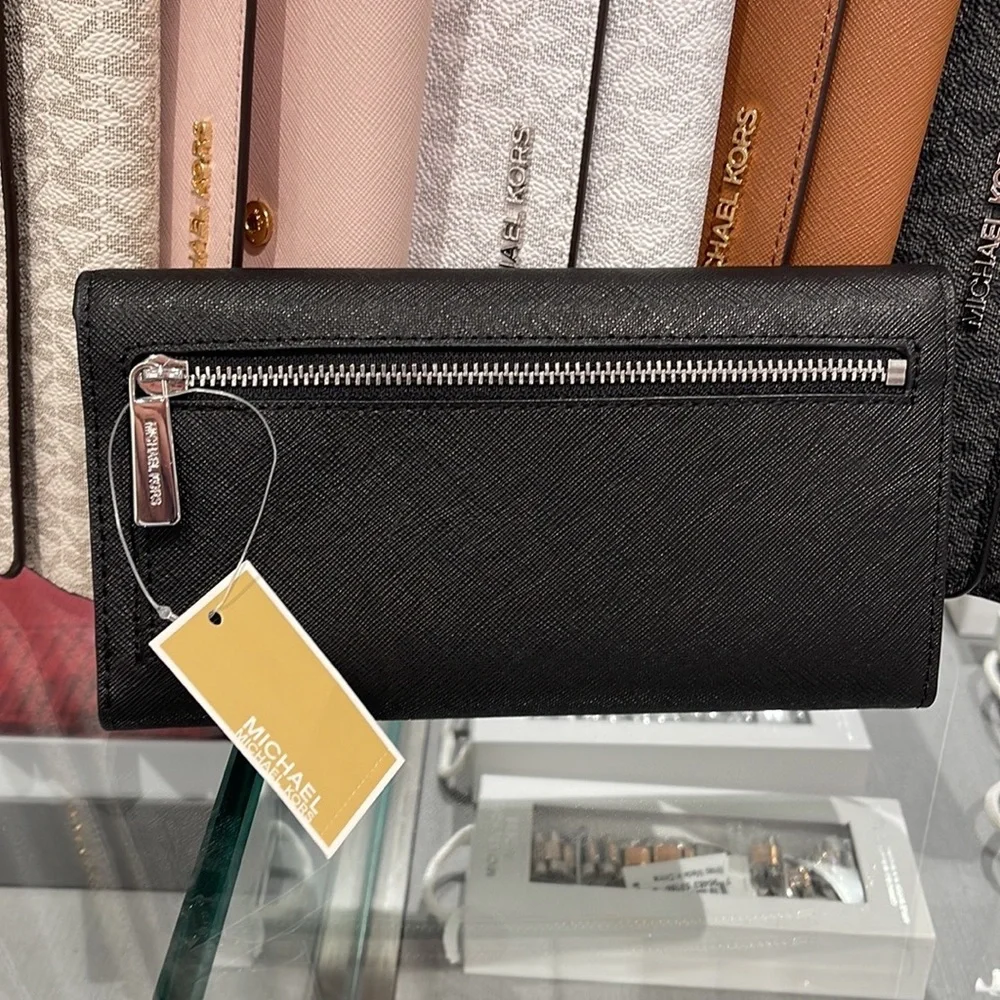 MICHAEL KORS JET SET TRAVEL LARGE TRIFOLD WALLET BLACK COLOR